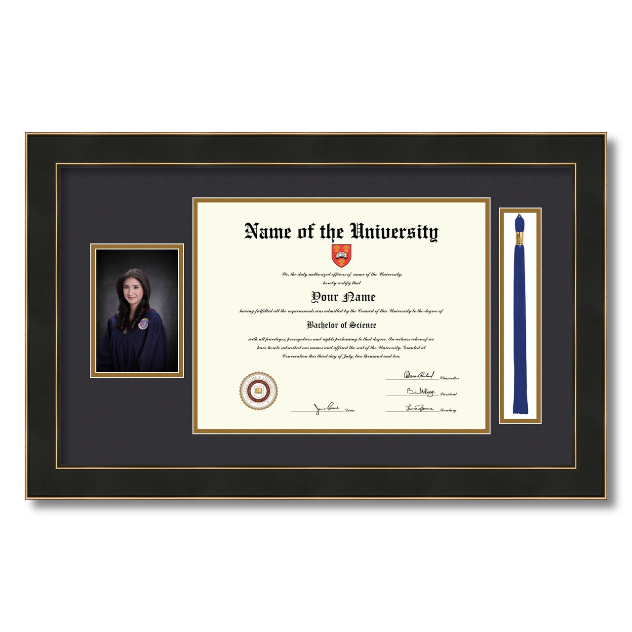 ArtToFrames 11x14 inch Diploma Frame with 5x7 Inch Image Opening and Tassel Opening - Framed with Black and Gold Mats, Comes with Regular Acrylic and Sawtooth Hanger for Wall Hanging (DIT-11x14)